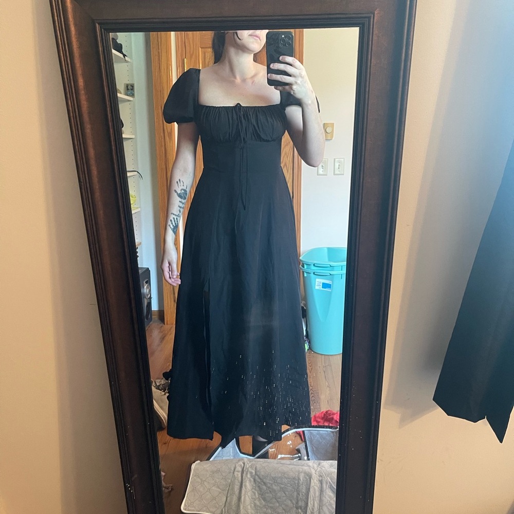 Black Maxi Sundress with Puff Sleeves and Square Neck